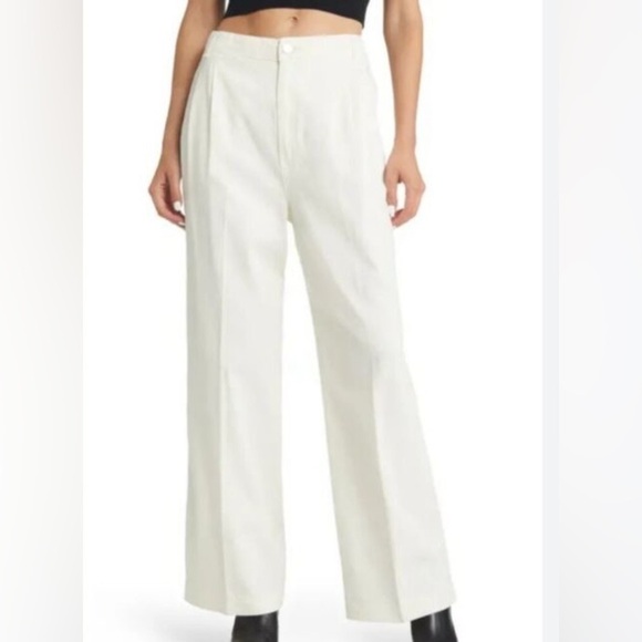 FRAME NWT Ecru Ivory High Waist Wide Leg Denim Pleated Front Chino Pants - Picture 1 of 12